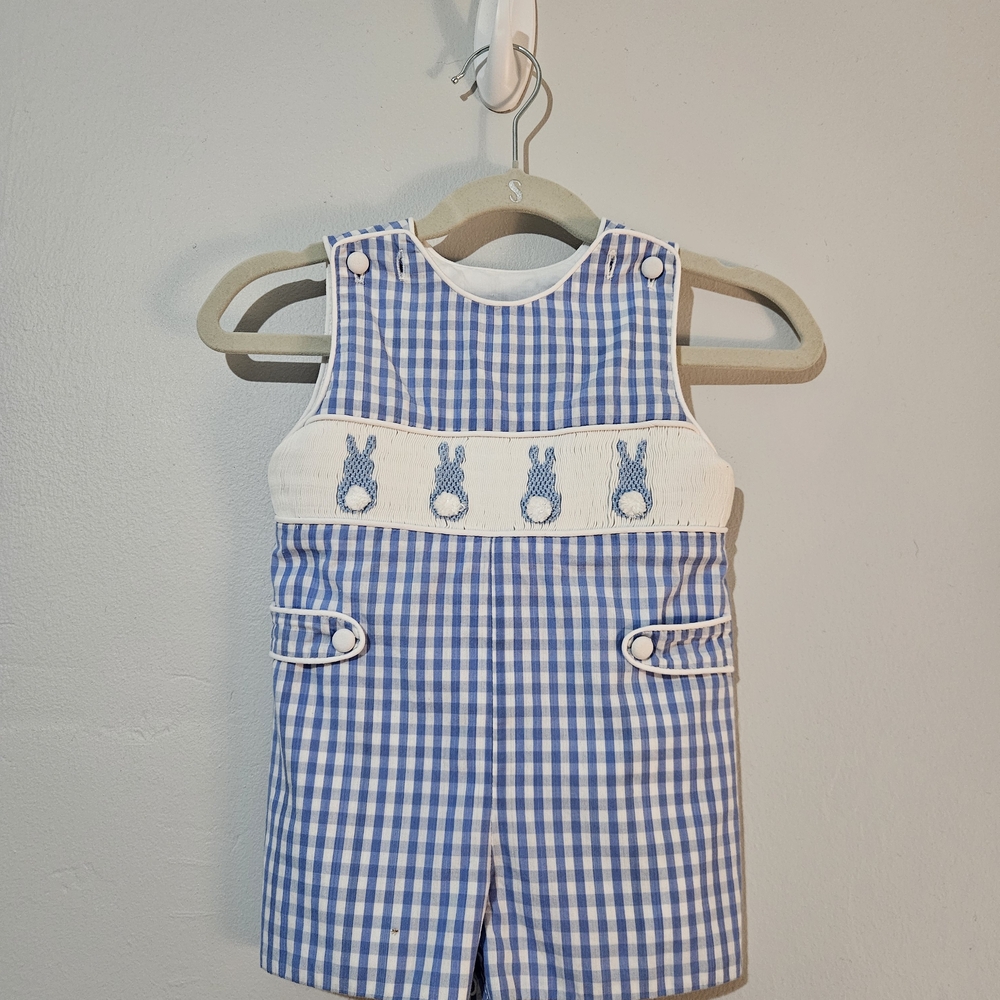 Charming Blue Checkered Kids Romper with Bunny Design